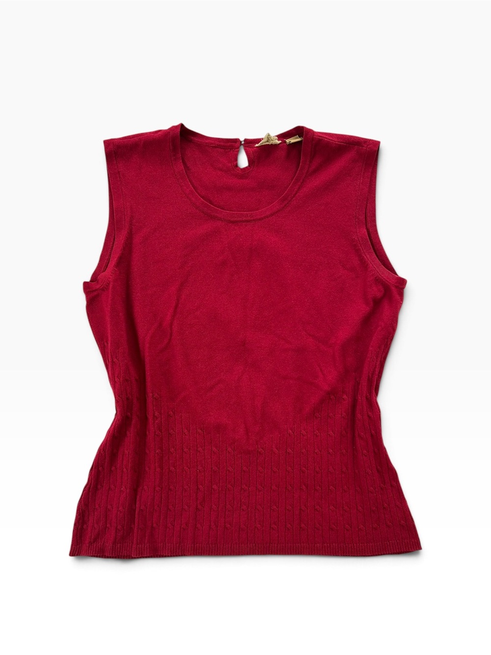 Vintage 90s Red Sleeveless Knit Tank with Cable Knit Detailing